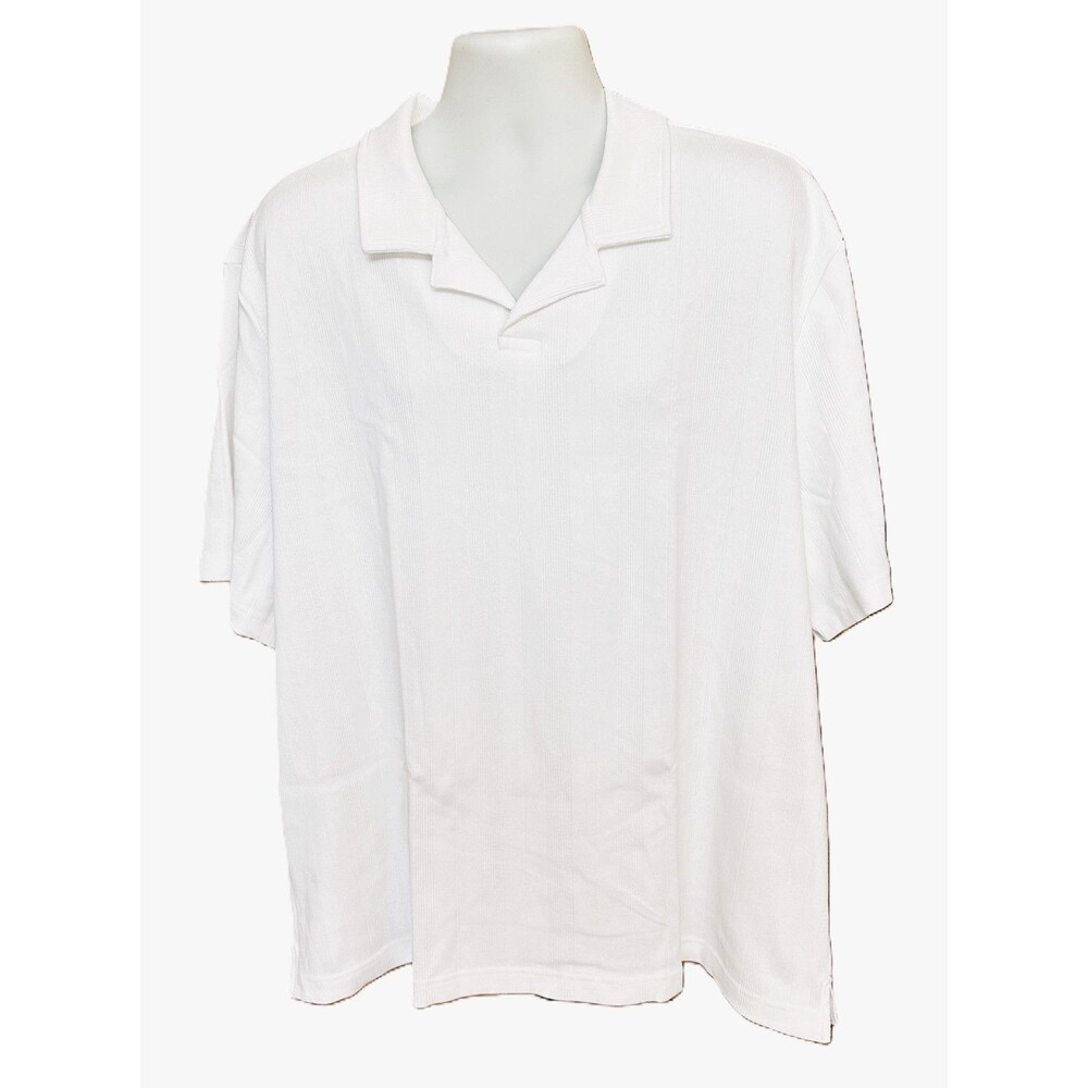 Banana Republic Men's Textural Striped Open Collar White Polo Size XXL Tall